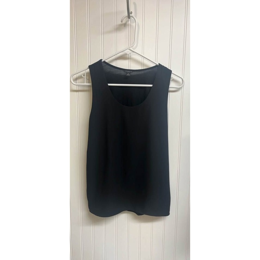 Ann Taylor Petite Mixed Media Tank Top Black Scoop Neck Sleeveless Blouse XSP